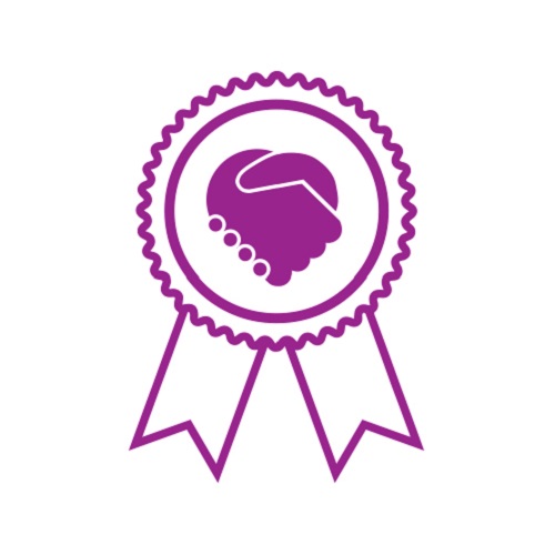 KTI Licensing of the Year Award - Purple and White Badge Icon with Two Hands Shaking